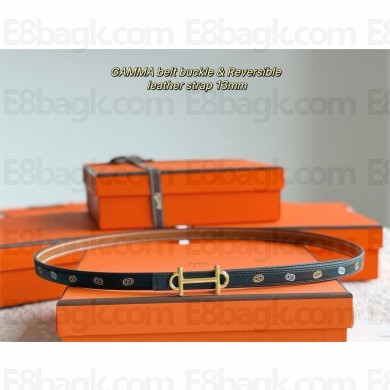 HERMES 13MM reversible gamma belt in calfskin black/pink gold 2025