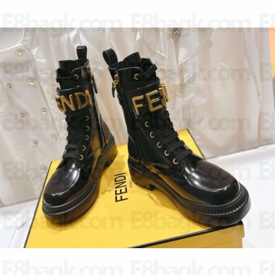 FENDI lace-up BIKER calfskin BOOTS in black heel 5.5cm 2024