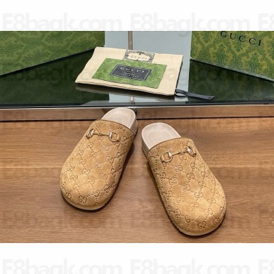 Gucci Women's/men's  Natural GG Horsebit Suede Mules beige 2024