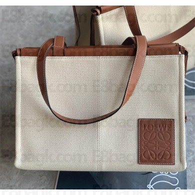 Loewe small cushion tote bag in canvas and calfskin creamy/tan 2023