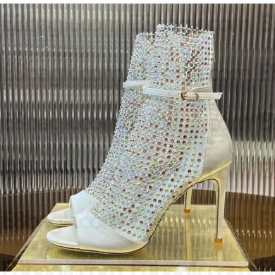 RENÉ CAOVILLA  Galaxia crystal-embellished satin and mesh pumps white heel 9.5cm 2025 