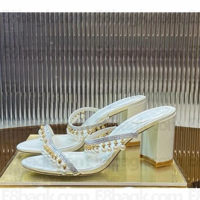 RENÉ CAOVILLA  Chandelier Oro Slider Sandal white heel 7.5cm 2025