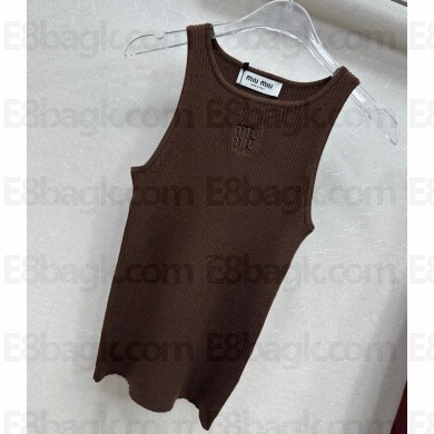 MIU MIU jersey top with embroidered logo coffee 2025