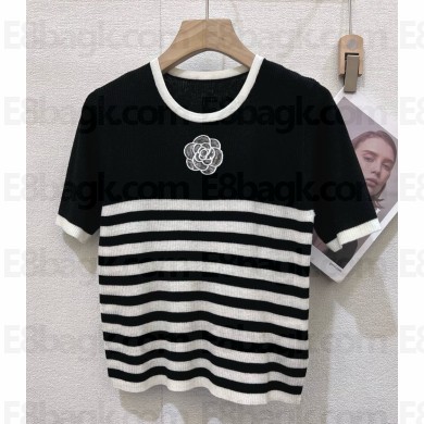 CHANEL knit T-SHIRT striped black/white 2025 cc