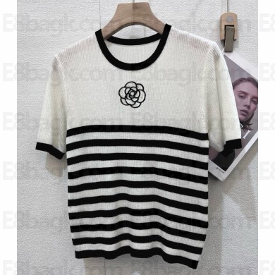 CHANEL knit T-SHIRT striped black/white 2025