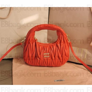 Miu Miu Wander matelassé nappa leather hobo mini-bag 5BP078 RED 2024
