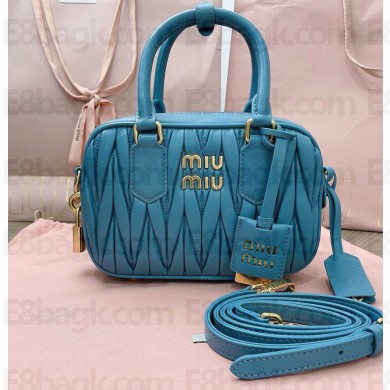 Miu Miu Arcadie matelassé nappa leather bag 5BB123 Marina Blue  2024