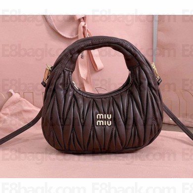 Miu Miu Wander matelassé nappa leather hobo mini-bag 5BP078 Briarwood 2024