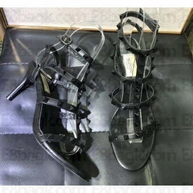 Valentino Heel 6.5cm Cage Rockstud Sandals All Over Black 2019
