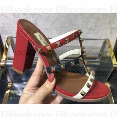 Valentino Heel 9.5cm Rockstud Multicolored Trims Mules Sandals 2019