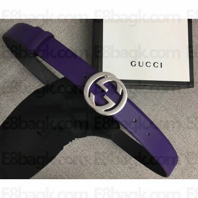 Gucci Width 3cm Leather Belt Purple With Interlocking G Buckle