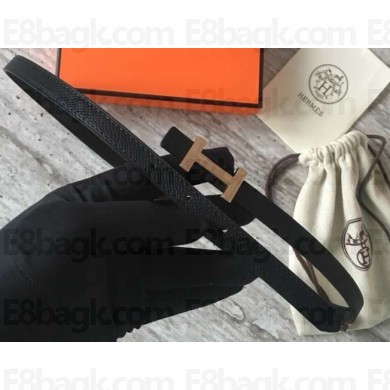 Hermes Width 1.3cm Reversible Leather Constance H Buckle Belt Black/Pink Gold