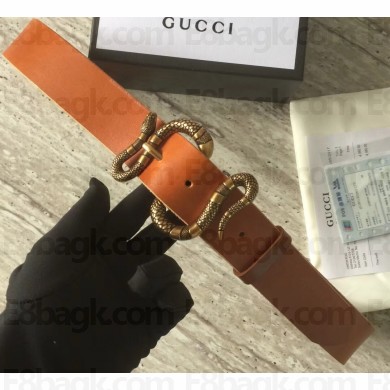 Gucci Leather Belt Khaki With Snake Buckle 458935