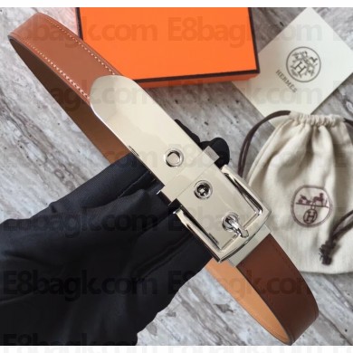 Hermes Square Buckle Leather Belt Brown/Silver