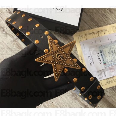Gucci Studded Leather Belt Black Coffee With Star Buckle