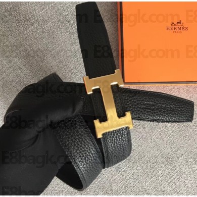Hermes Width 3.2cm Reversible Leather Constance H Buckle Belt Black/Gold
