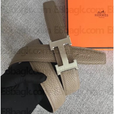 Hermes Width 3.2cm Reversible Leather Constance H Buckle Belt Etoupe/Silver