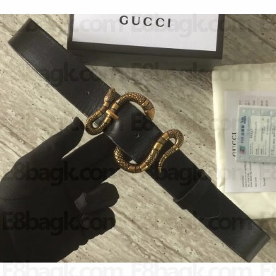 Gucci Leather Belt Black With Snake Buckle 458935