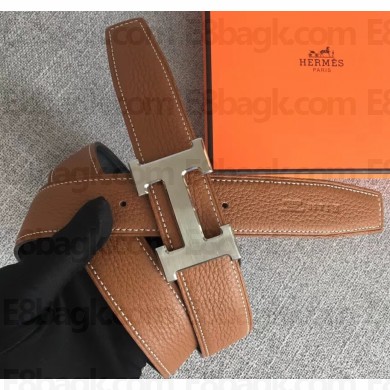 Hermes Width 3.2cm Reversible Leather Constance H Buckle Belt Brown/Silver