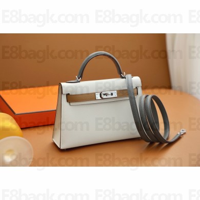 Hermes Mini Kelly II Handbag in original epsom leather nata/chai/gris meyer with gold hardware(handmade)