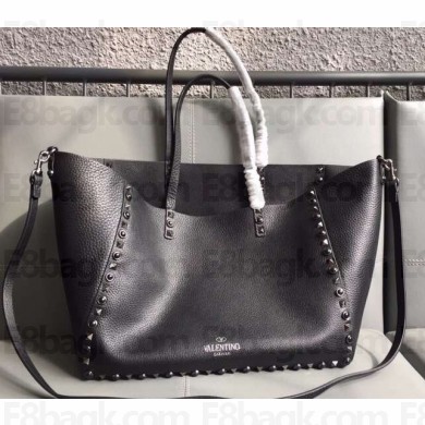 Valentino Rockstud Double Reversible Tote Bag 0501 Guitar Rolling Black