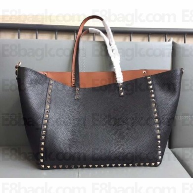 Valentino Rockstud Double Reversible Tote Bag 0501 Black/Brown