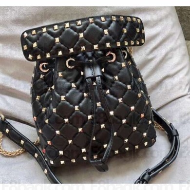 Valentino Rockstud Spike Small Bucket Bag 0059 Black