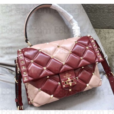 Valentino Candystud Medium Top Handle Bag 0055 V Inlay Nude Pink/Burgundy