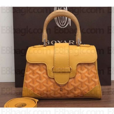 Goyard Wooden Handle Saigon Mini Tote Bag with Shoulder Strap Yellow