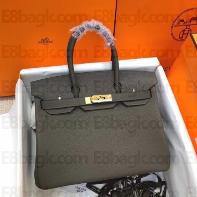 Hermes Birkin 30/35 Bag In Original togo Leather With Gold/Silver Hardware dark gray