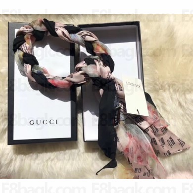 Gucci Stamp And Flowers Print Silk Braided Headband