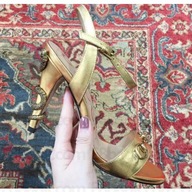 Gucci Snake Heel 9cm Horsebit Leather Sandals Gold 2019