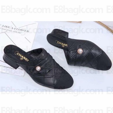 Chanel Heel 3cm Grosgrain and Calfskin Quilting Mules Black 2019