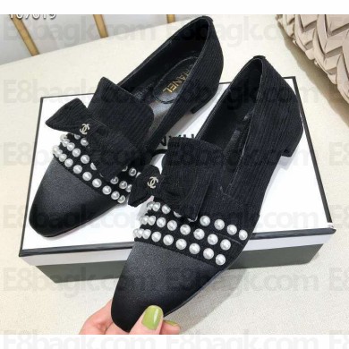 Chanel Grosgrain Loafers with Pearls and Bow G34249 Velvet Black 2019