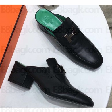 Hermes Heel 4.5cm Paradis Mules With Palladium-Plated H Buckle Black