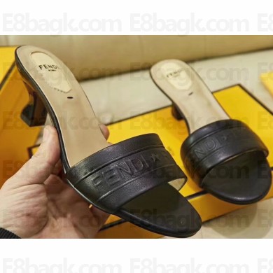 Fendi Heel 3.5cm Fendi Roma Embossed Slides Black 2019