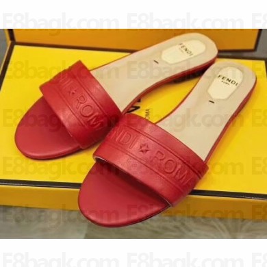 Fendi Fendi Roma Embossed Flat Slides Red 2019