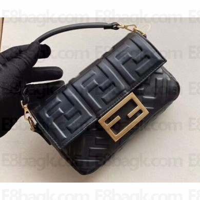 Fendi All-Over FF Motif Leather Mini Baguette Bag Black 2019