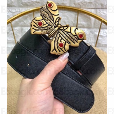 Gucci Width 4cm Leather Belt Black with Butterfly Buckle