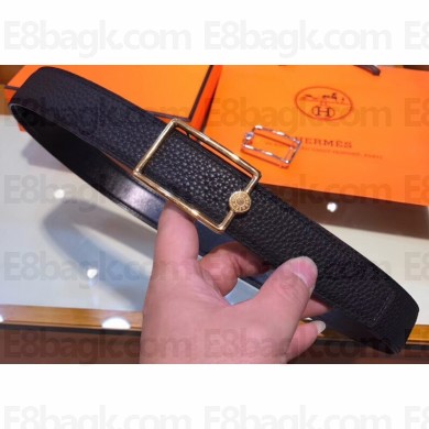 Hermes Width 3.2cm Oscar Buckle Reversible Leather Belt Black/Gold