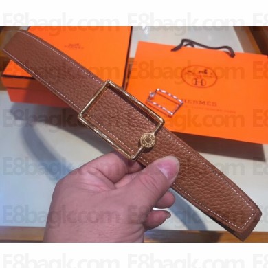 Hermes Width 3.2cm Oscar Buckle Reversible Leather Belt Brown/Gold