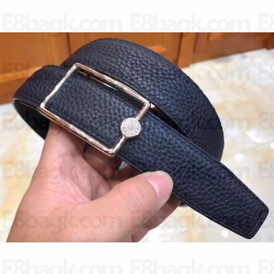 Hermes Width 3.2cm Oscar Buckle Reversible Leather Belt Navy Blue/Silver