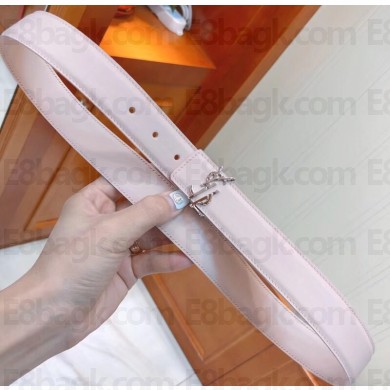 Saint Laurent Width 3cm Logo Leather Belt Pink
