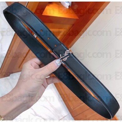 Saint Laurent Width 3cm Logo Leather Belt Black