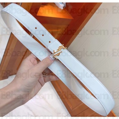 Saint Laurent Width 3cm Logo Leather Belt White
