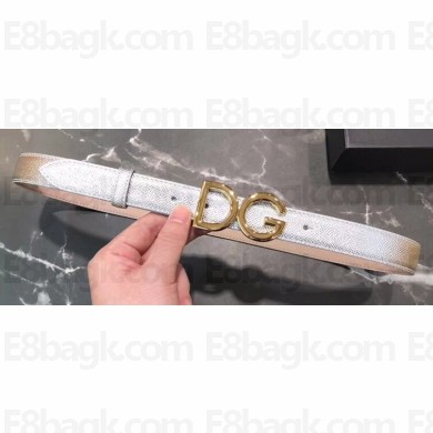 Dolce & Gabbana Width 2.5cm Dauphine Calfskin Belt Silver with Gold Logo