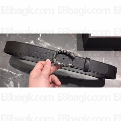 Gucci Width 3.5cm Leather Belt Black with White Crystal Dionysus Buckle