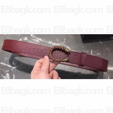 Gucci Width 3.5cm Leather Belt Burgundy with Crystal Dionysus Buckle