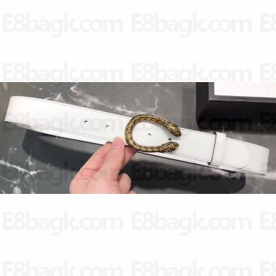 Gucci Width 3/3.5cm Leather Belt White with Dionysus Buckle