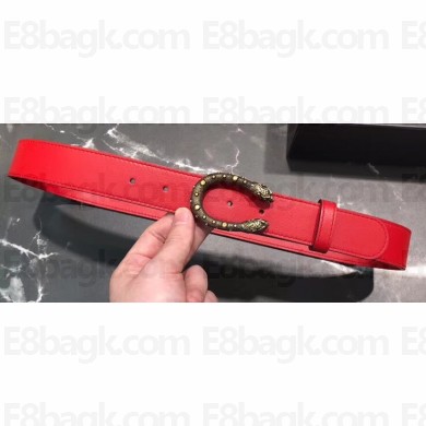 Gucci Width 3/3.5cm Leather Belt Red with Dionysus Stud Buckle